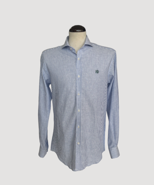 Camisa rayas azules y blancas Montepicaza con el logo bordado en el pecho