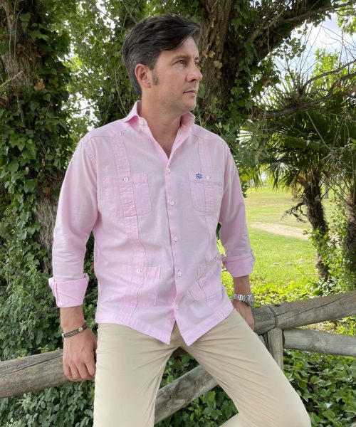 Guayabera hombre color rosa para verano